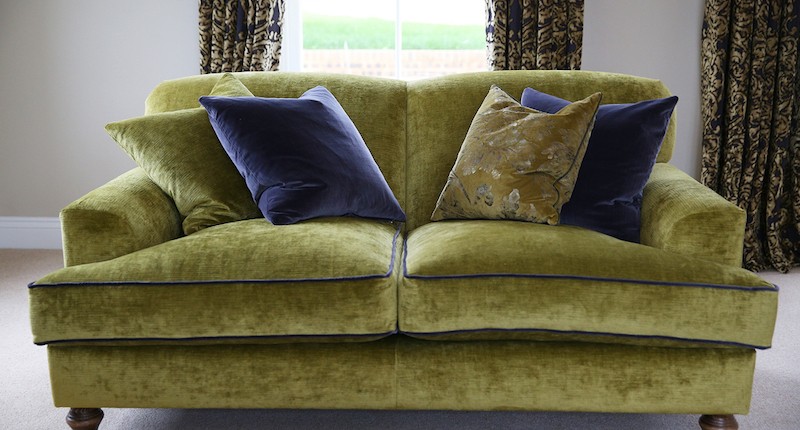 plush green velvet sofa